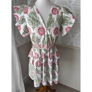 Anthropologie Ro’s Garden Women’s Medium Pink & Green Block Print Mini Dress